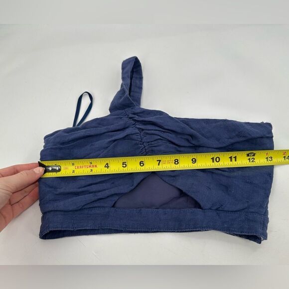 Tularosa One Shoulder Crop Top Blue Linen XXS - Picture 8 of 9